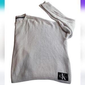 Calvin Klein M White Ribbed Knit Oversized Cropped Sweater 2986-ab